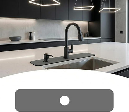 Customizable Kitchen Sink Faucet Mat: 24Lx5.5W Grey Bathroom Counter Protector Drip Catcher - Splash Guard with Pre-Cut Center Hole, DIY to Fit Irregular Sink with 2, 3 Holes & Soap Dispenser