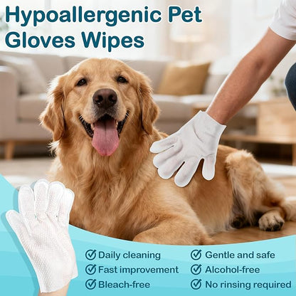 RAINFLOW 8PCS Pet Glove Wipes for Dogs Individual Pet Cleaning Gloves,Gentle Hydrating & Nourish Fur,Grooming Gloves for Dog & Cat Fur Horse Coat Care，Pet Bathing Wipes for Daily Care,Travel