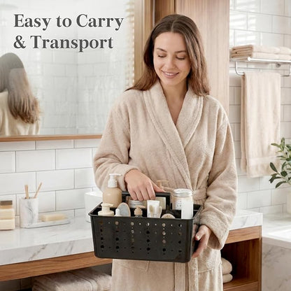 Lifewit Shower Caddy Portable, Cleaning Supplies Caddy Organizer with Handle and Adjustable Dividers, Plastic Shower Basket for Dorm Room Essentials, College, Bathroom, Black, 1 Pack