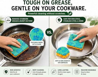 Reusable Dish Scrubbers (4 Pack) – Odor-Free Sponge Alternative, Non-Scratch Kitchen Scrubber for Dishes, Pots & Pans – Long-Lasting, Eco-Friendly Cleaning Pads
