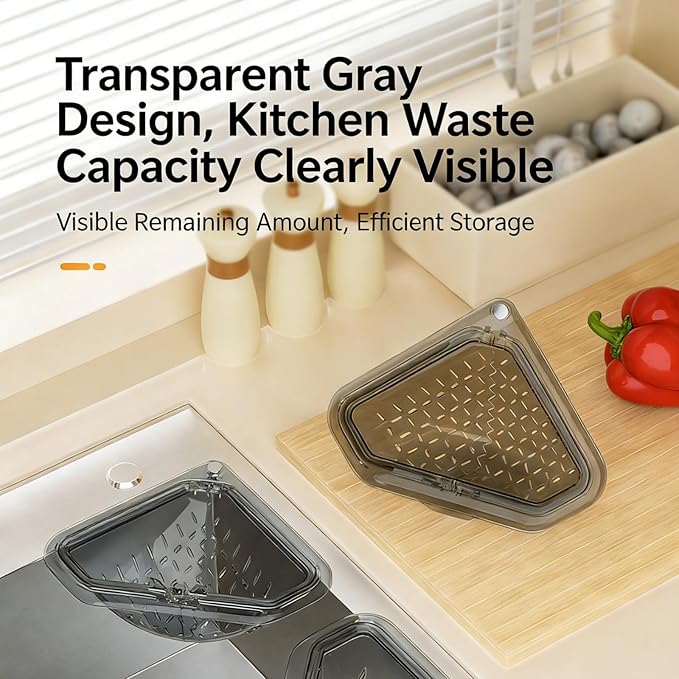 Magnetic Drainage & Filter Basket with Enhanced Durability, Triangular Sink Strainer with Twist-Open Bottom, Right-Angle Kitchen Sink Corner Rack for Draining and Storage, Punch-Free Installation