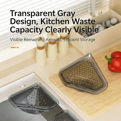 Magnetic Drainage & Filter Basket with Enhanced Durability, Triangular Sink Strainer with Twist-Open Bottom, Right-Angle Kitchen Sink Corner Rack for Draining and Storage, Punch-Free Installation