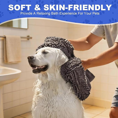 WOUSEDO Quick Dry Shammy Dog Towel, Super Absorbent Microfiber & Chenille Pet Bath Towel for Dogs, Extra Large 13.8 x 31.5 Inches, Wash Grooming Towels for Small to Large Pets (1- Pack Grey)
