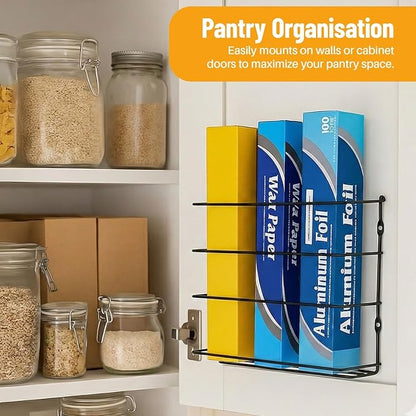 Evelots Kitchen Wrap Organizer - Hold up to 4 Plastic, Foil, Paper, Wax - Cabinet Door, Wall Rack Basket - Sandwich, Freezer, Food Bag Storage - Laundry Supplies - Black