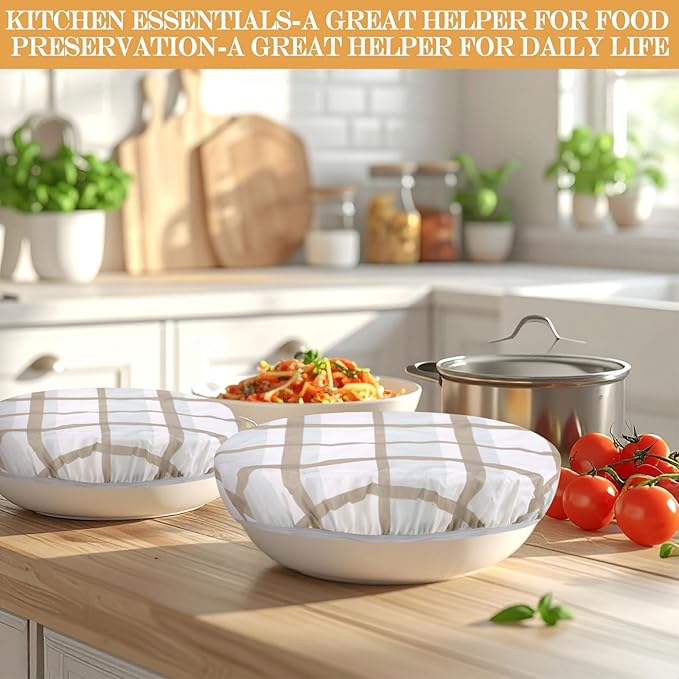 Hahafelt 4 Pcs Beeswax Bowl Covers Reusable Bowl Covers for Bread Proofing 10 Inch Elastic Cotton Cloth Sourdough Caps Stretchy Food Caps Leakproof Fresh for Dough Proofing and Food Storage(Plaid)