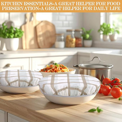 Hahafelt 4 Pcs Beeswax Bowl Covers Reusable Bowl Covers for Bread Proofing 10 Inch Elastic Cotton Cloth Sourdough Caps Stretchy Food Caps Leakproof Fresh for Dough Proofing and Food Storage(Plaid)