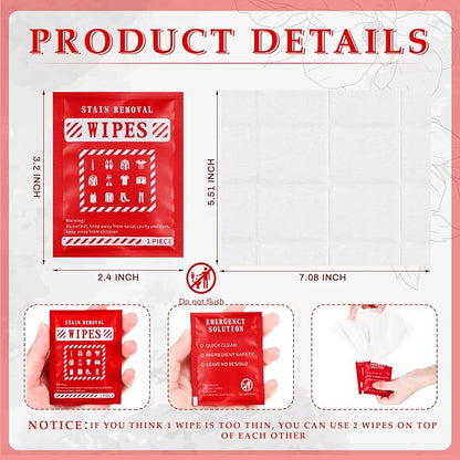 Timgle 200 Pcs Instant Stain Remover Wipes Individual Wrapped Stain Remover Wipes Bulk Portable No-rinse Cleaner for Clothes Fabric Coffee Grease Travel Purse Diaper Bag Car Laundry (Red)