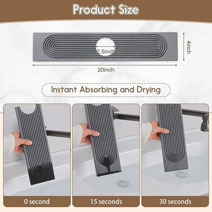 Faucet Mat for Kitchen Sink, Diatomite Quick Drying Tray , 20 Inch Kitchen Sink Splash Guard and Bathroom Stone Tray for Counter. Super Absorben. Deep Grey.