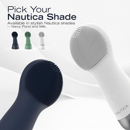 Nautica PC130 Sonic Facial Cleansing Brush Made with Ultra Hygienic Soft Silicone, Waterproof and Rechargeable Face Scrub Brush for Men & Women - (Milk)