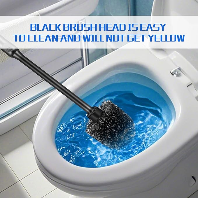 Toilet Brush and Holder 3 Pack with Long Handle - Non-Slip Grip Toilet Bowl Brush Set for Deep Cleaning Bathroom, Toilet Scrubber- Black