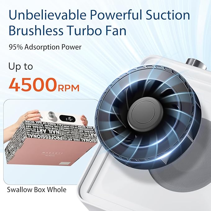 Makartt Nail Dust Collector - Brushless Cordless Dust Collector Nail Tech with 133CFM Strong Suction, LCD & 4H Battery, Portable Quiet Dust Extractor Vacuum for Acrylic Gel Dip Powder, DACCAL