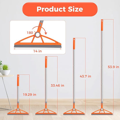 wlich 2-in-1 Air Broom, 180° Rotating 54 Inch Adjustable Silicone Rubber Broom Includes 2 Scraping Strips, Sweep and Silicone Tools with Long Handle for Cleaning Bathrooms,Glass,Tiles,Pet Hair