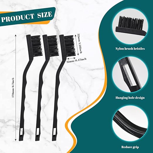 15 PCS Mini Nylon Brush Set，Masonry Brush Wire Bristle for Cleaning Welding Slag and Rust，Curved Handle Brush (Nylon, 15)