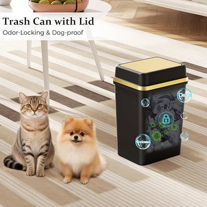 3 Pack Bathroom Trash Can with Lid 4 Gallon Small Trash Can with Press Top Lid Bathroom Garbage Can with 150 Counts Trash Bags for Kitchen Bedroom Office(Black Navy Blue Dark Green)