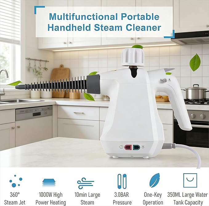Steam Cleaner, Multi-Surface Steamer Cleaners for Cleaning with 13 Accessories, Large Capacity Handheld Steam Cleaner, Good for Home, Kitchen Grease, Bathroom Grout (White)