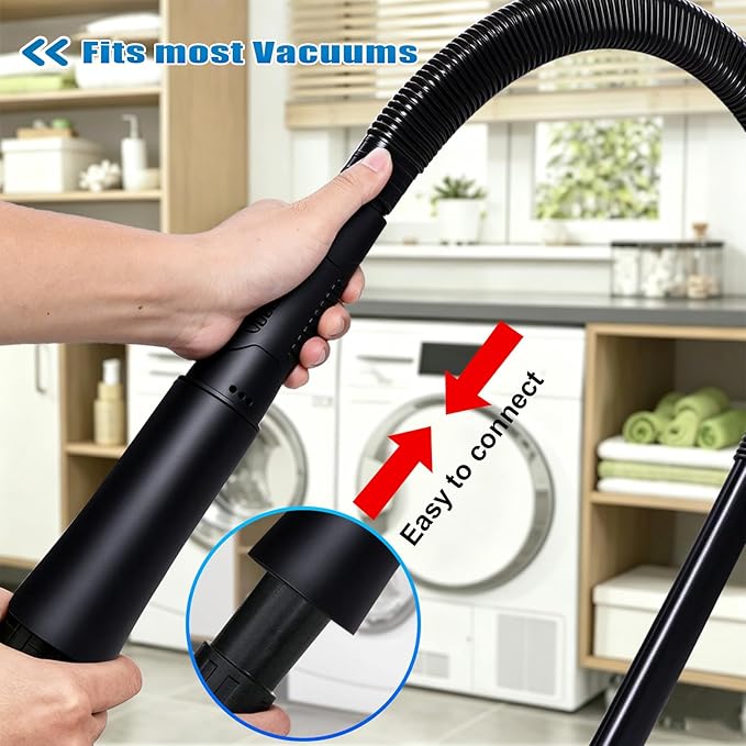 Dryer Vent Cleaner Kit: Vacuum Hose With Brush & Gloves Fits for Vacuums Cleaner, Refrigerator Condenser Coils, and Tight Spaces Behind Appliances, Deep Cleaning Tools for Clogged Ducts-Black