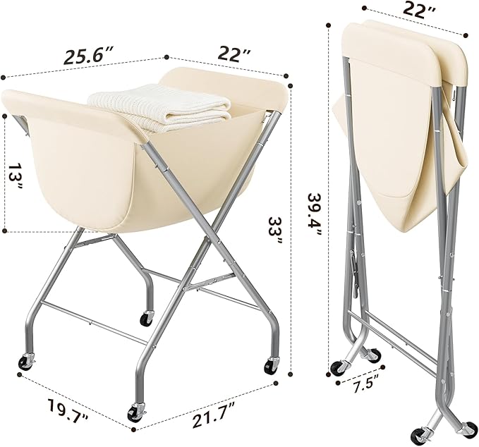 ELYKEN Collapsible Laundry Cart with Wheels, 33”H Rolling Laundry Hamper with Removable Liner Bag, Sturdy Metal Frame Folding Clothes Basket for Small Narrow Space, Bedroom, Dorm, Apartment