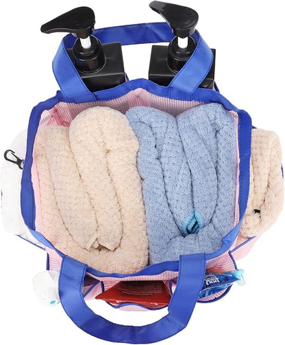 2 Pack Haundry Mesh Shower Caddy Tote Bag Hanging Portable Toiletry Bag College Dorm Essentials Quick Dry Bath Organizer for College Dorms, Gym, Camp for Bathroom Accessories(Sapphire Blue)