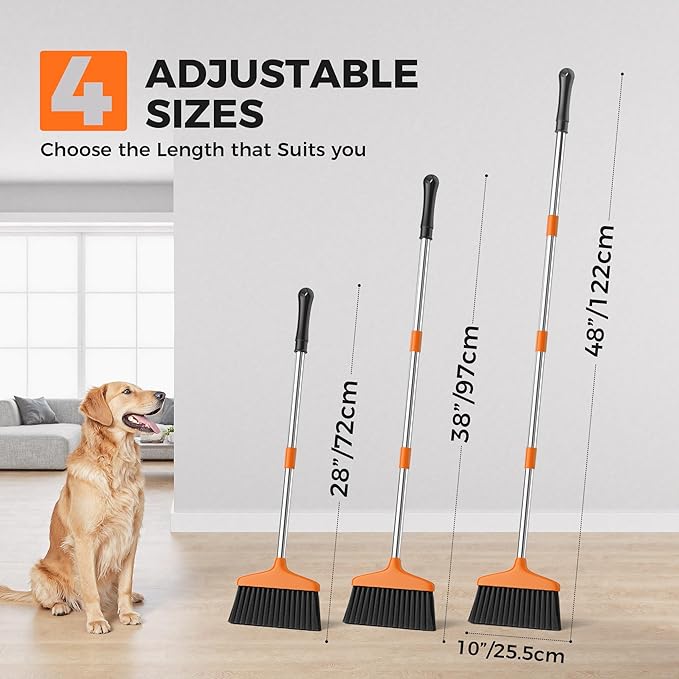 Handy Broom 2 Pack, Indoor/Outdoor Brooms, Duty Kitchen Broom, for Home Garage Kitchen Office Courtyard Lobby Patio Lawn Concrete (2, Orange)
