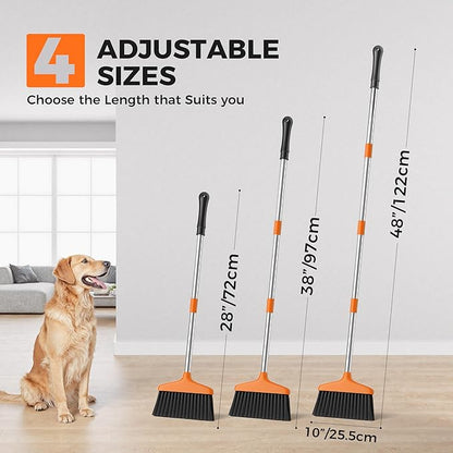 Handy Broom 2 Pack, Indoor/Outdoor Brooms, Duty Kitchen Broom, for Home Garage Kitchen Office Courtyard Lobby Patio Lawn Concrete (2, Orange)