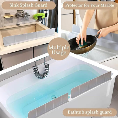 23" Ultra Silicone Sink Splash Guard Released in 2025/Dec,Self-Draining Water Splash Guard for Kitchen Sink,Bathroom and Island,with 3.5" High Splash Guard & 7 Strong Suction Cup (Grey)