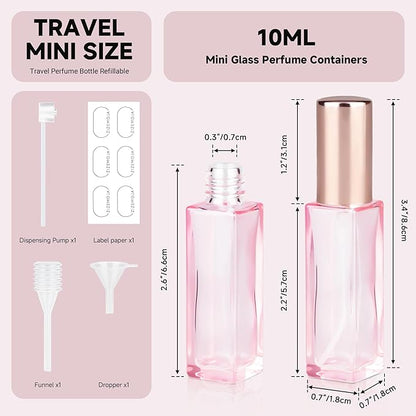 Perfume Refill Bottle, Mini Leak-proof Portable Perfume Travel Refillable Dispenser, 3pcs 10ml Empty Atomizer Sprayer, Pocket Glass Bottle with Funnel and Pipette for Cologne (Light Pink)