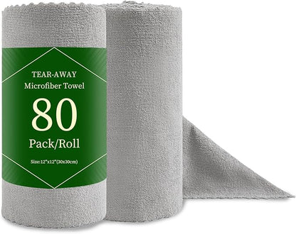 Jessy Home 80 Pack Reusable Paper Towels Grey Microfiber Cleaning Cloth Roll 12"x12" Microfiber Towels for Cars, Tear Away Cloth, Lint Free Rags for House, Kitchen,Window,Cleaning Supplies