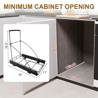 Pull Out Trash Can Under Cabinet Trash Can Organizer with Soft Close Rail Adjustable Cabinet Trash Can Pull Out Kit Under Sink Slide Out Shelf(Bin Not Included), Fits 7-13 Gallon