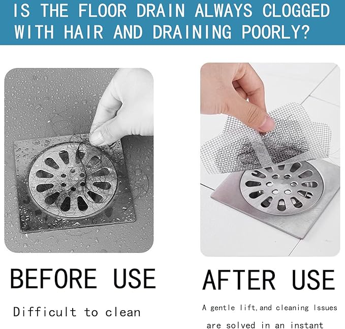 Disposable Hair Catcher Shower Drain Cover Bathroom Strainer Stickers Dog Hair Catcher Cover for Showers bathtubs，mesh Filter Sink Strainer Stickers 60pcs 3.9 x 3.9 Inch