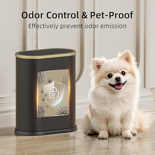 KSSKSS 1.8 Gallons Small White Bathroom Trash Can with Lid, Slim Bathroom Garbage Bin, Dog Proof Trash Can with Pop-Up Lid for Bedroom,Toile, Black