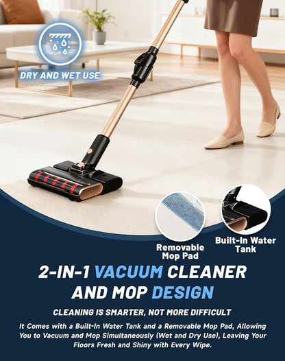 Vacuum, Osmo Provacuum – 15000pa Powerful Suction, 140° Wide-Green Light Dust Reveal, Folding Vacuum Cleaner, Anti-Tangle Roller, LED Display Vacuum & Mop 2-in-1 Whole House Cleaning(Black)