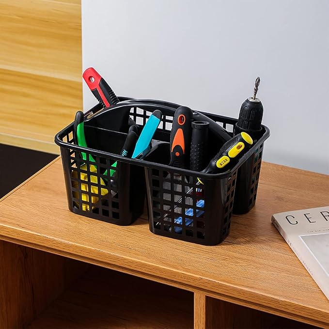 Portable Shower Caddy Basket,Convenient Cleaning Supplies Organizer with Compartments and Handle,Ideal for Bathroom, Bedroom, Kitchen, College Dorm,Garden,etc.12.4" x 7.4" x 5.1"black