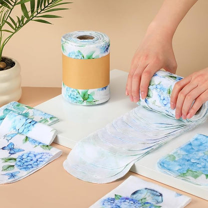 FuWeave 60 Pack Reusable Toilet Paper Washable Soft Bidet Towels Bulk Gifts Paperless Rolls Flannel Cotton 12'' x 4.3" Family Cloth Wipes Bathroom Napkins with Cardboard (Hydrangea)