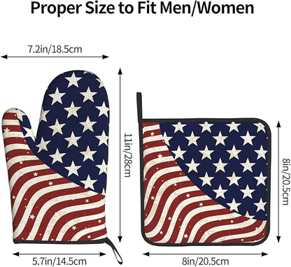 Patriotic Oven Mitts - American Flag Kitchen Mitts Pot Holders 4th of July Hot Mitts Independence Memorial Day Hot Pads Sets of 2 for Cooking Baking Grilling
