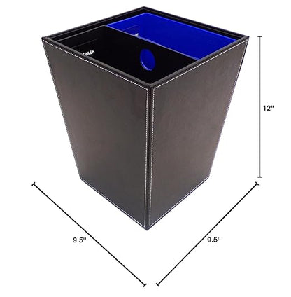 Black Leatherette Recycle & Trash Waste Bin with Dual Liners for Home or Office. 14.5 Quart Capacity.
