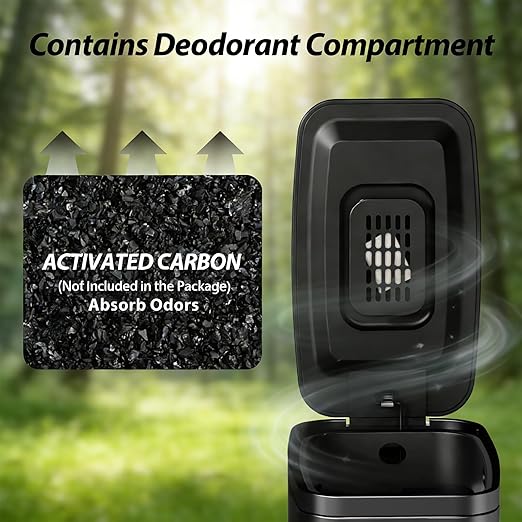 Small Bathroom Trash Can with Lid Soft Close, Step Pedal, 1.6 Gallon Black Stainless Steel Garbage Can with Removable Inner Bucket, Includes 60 Trash Bags for Home Bedroom