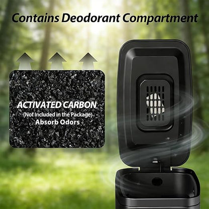 Small Bathroom Trash Can with Lid Soft Close, Step Pedal, 1.6 Gallon Black Stainless Steel Garbage Can with Removable Inner Bucket, Includes 60 Trash Bags for Home Bedroom