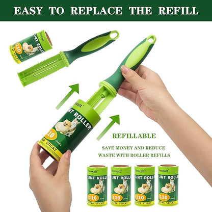 Lint Rollers for Pet Hair,1 Handles with 2 Refills, 220 Sheets Lint Remover for Cat Dog Hair, Dust,lint on Furniture,Clothes with Extra Sticky