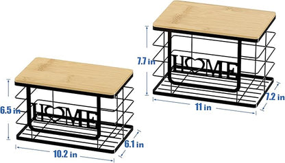 Trash Bag Holder, Thipoten Trash Bags Dispenser with Bamboo Top, Suitable for Garbage Bags Purchased Online or Supermarket, Perfect Storage Organizers for Cabinet, Under Sink (Black, 2pack-XL/L)