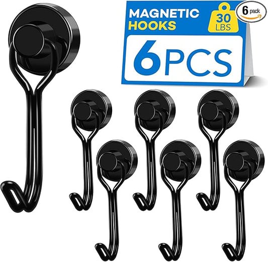 LOVIMAG Hooks, 30lbs+ Magnetic Magnet Hook 2026 Cruise Cabin Ship Essentials Heavy Duty Strong Refrigerator Fridge Hanging for Classroom Beach Vacation Kitchen Grills Home Mug Hanger (6 Pack)