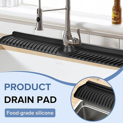 Kitchen Sink Faucet Mat,30in New Foldable Faucet Mat for Kitchen Sink, Adjustable Waterproof Splash Guard Draining Mat,Keep Countertops Dry (Black,29.9" x 5.7)