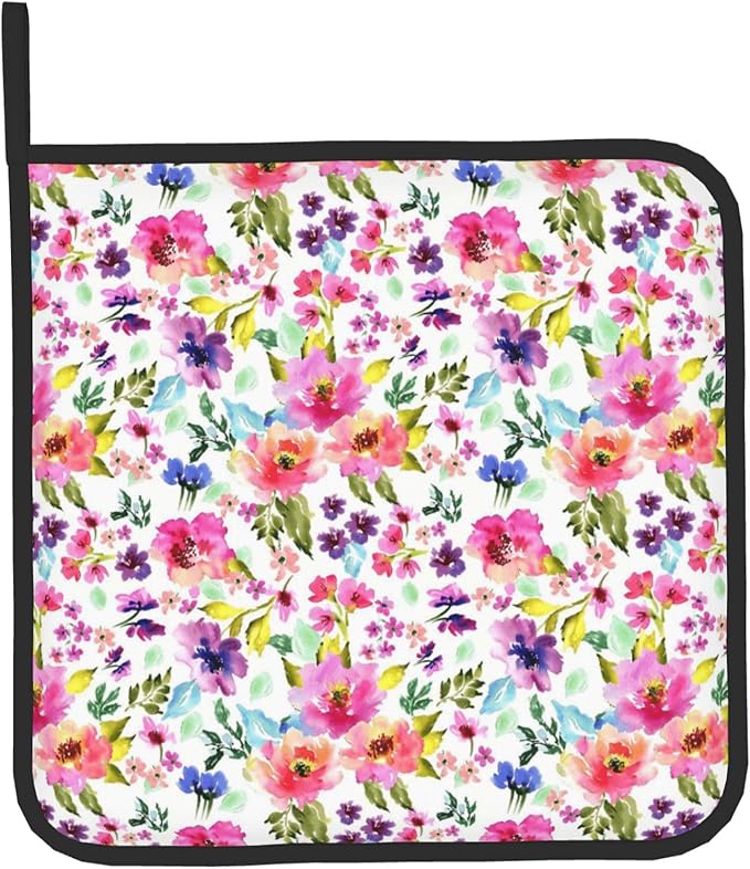 Floral Oven Mitts and Pot Holders Sets Spring Summer Kitchen Mitts Colorful Blossom Potholders 2PCS Wildflower Oven Gloves Hot Pads for Kitchen Baking Cooking