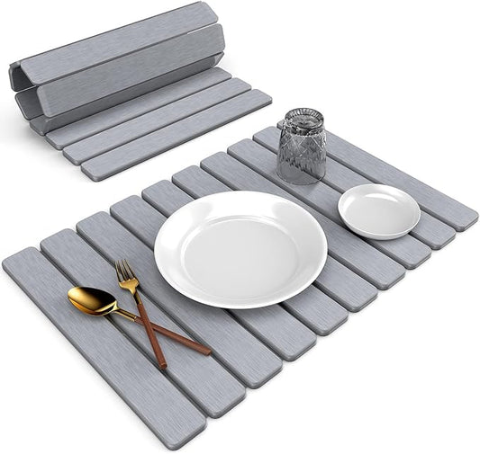 Large Stone Dish Drying Mat for Kitchen Counter, 24"(L)×16"(W), Collapsible Quick Dry Stone Dish Mats, Super Absorbent Diatomaceous Earth Drying Pad for Dishes Bottles Cups, Countertops (Light Grey)