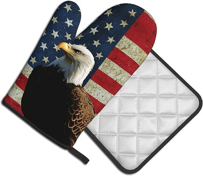 Patriots Oven Mitts - Rustic American Flag Kitchen Mitts Pot Holders Patriotic Hot Mitts 4th of July Hot Pads Sets of 2 for Cooking Baking Grilling