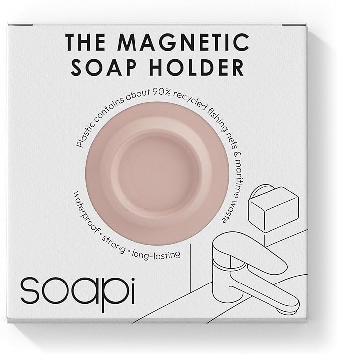 Magnetic Soap Holder – No-Drill Installation – Space-Saving Wall Soap Dish – Wall Mounted, Eco-Friendly Bar Soap Holder – Recycled Ocean Plastic – Stick Anywhere - Soapi (Peach)