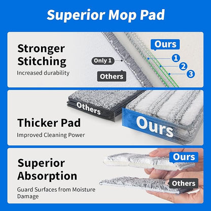 Oshang Flat Mop Head Refill, 13" X 4.9" Flat Mop Pads, Microfiber Mop Pads Flat Mop Replacement Heads (4-Pack) (White and Grey)
