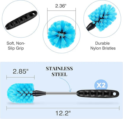 UNIFUN Water Bottle Brush Set, Long Handle 3-in-1 Stainless Steel Water Bottle Scrubbing Brush, Cleaning for Narrow Neck Bottles, Sport Bottles, Baby Bottles, Coffee Mugs, Tumblers, Flask(Short Size)