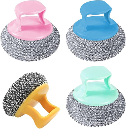 Dish Scrubber - Non Scratch Short Handle Brush for Cleaning | Durable Nylon Fiber with Soft Ball Pad, Stain Removing Scouring Tool, Easy Grip Handle for Pots, Pans, Grill, Sink, Kitchen Household Use