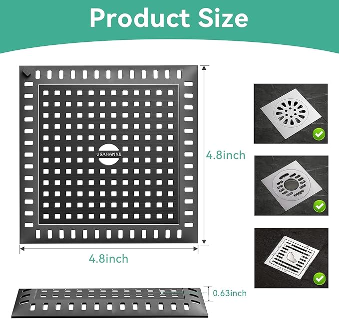 Drain Hair Catcher for Bathroom Sink,4.8" Stainless Steel and Silicone Shower Drain Covers Suitable for Drains and Bathroom Floors 2 Pack (2, Matte Black)