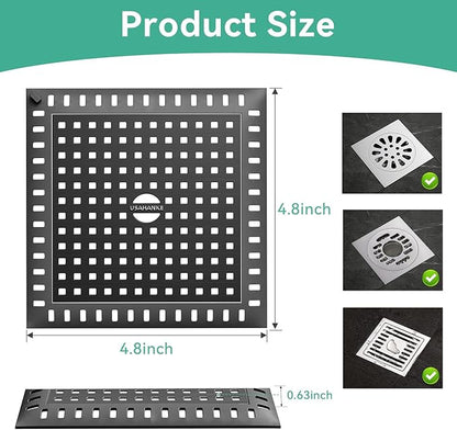 Drain Hair Catcher for Bathroom Sink,4.8" Stainless Steel and Silicone Shower Drain Covers Suitable for Drains and Bathroom Floors (1, Matte Black)